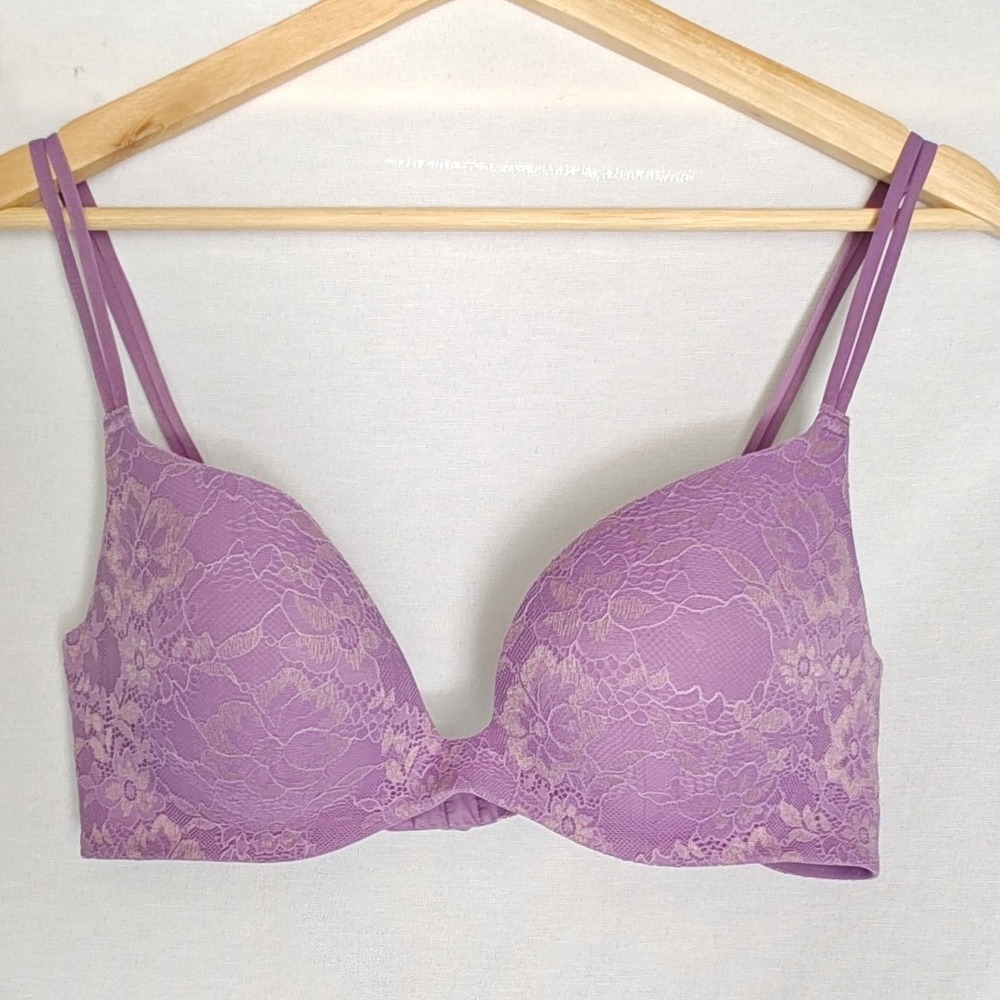 Victoria's Secret Angels Bra Secret Embrace Bra Purple Gold Lace Metallic 38C